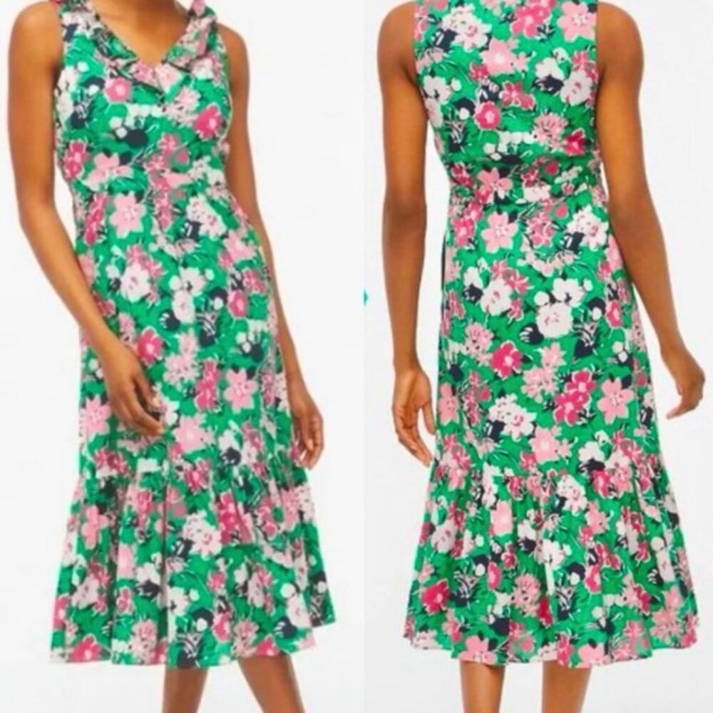 J Crew Kelly Green Floral Pink Spring Easter Midi Dress Size 12